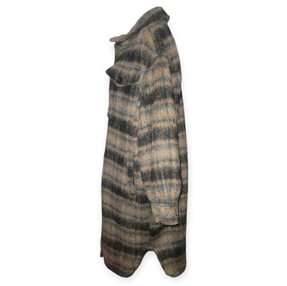 7 For All Mankind car coat Black brown plaid brushed Outerwear longline Medium - Picture 9 of 10